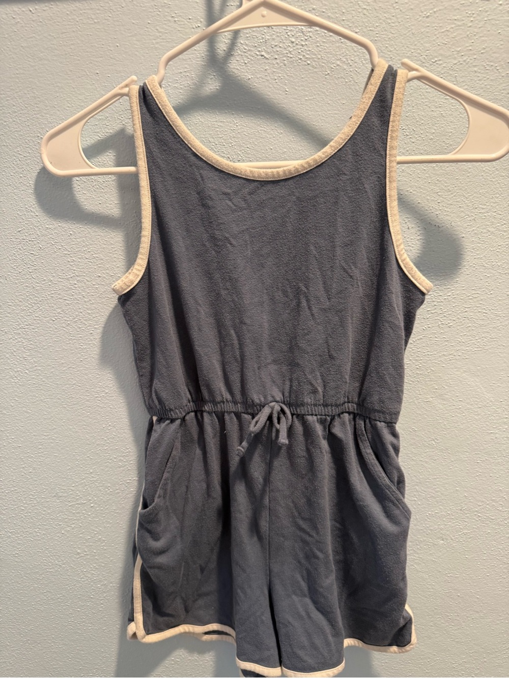 wonder nation Gray Tank Romper with Cream Trim